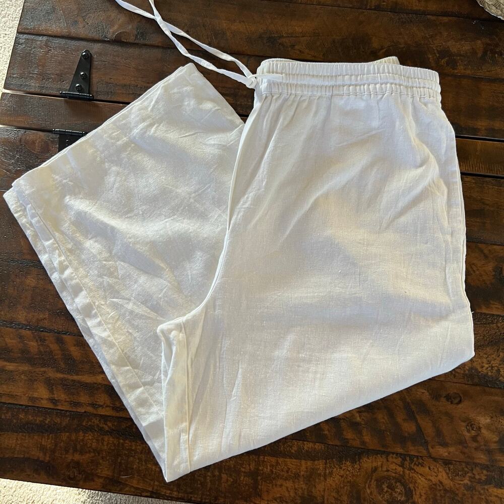 DKNY Linen Pants Women's White Casual Dress Pants Size Large Coastal Grandmother